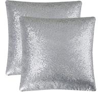 PiccoCasa Pack of 2 Sequin Glitzy Cushion Covers, Shiny Satin Solid Pillow Covers 45x45cm/18x18 in for Christmas Wedding Party Decoration - Grey Throw Cushion Covers with Zipper