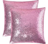 PiccoCasa Pack of 2 Sequin Glitzy Cushion Covers, Shiny Satin Solid Pillow Covers 45x45cm/18x18 in for Christmas Wedding Party Decoration - Pink Throw Cushion Covers with Zipper