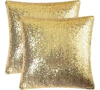 PiccoCasa Pack of 2 Sequin Glitzy Cushion Covers, Shiny Satin Solid Pillow Covers 45x45cm/18x18 in for Christmas Wedding Party Decoration - Gold Throw Cushion Covers with Zipper