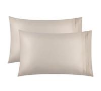 PiccoCasa Pillow Cases 2 Pack, 600 Thread Count 100% Cotton Sateen Weave Pillowcases Embroidered Housewife Plain Pillow Cover Beige 50 x 100cm