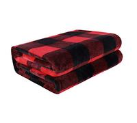 PiccoCasa Plaid Flannel Fleece Blanket Twin Size,Checkered Fiery Red Soft Blankets and Throws,Plush Lightweight Decors Blanket for Couch Sofa Bed,60" x 78",Scarlet+Black Tartan