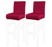 PiccoCasa Set of 2 Bar Stool Covers with Elastic Bottom, Stretch & Removable Dining Chair Covers for Pub Counter - Spandex Height Side Chair Covers Protector Slipcovers Burgundy