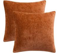 PiccoCasa Set of 2 Chenille Throw Pillow Covers, Soft Decorative Cushion Covers Water Repellent Couch Pillowcase Home Cute Pillowcases for Sofa Car, 18x18 Inch Burnt Orange