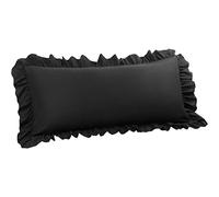 PiccoCasa Soft Microfiber Plain Bolster Pillowcase with Decorative Ruffle and Envelope Closure Full Body Pillow Case Cover Black 20"x55" (4ft 6in)