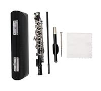 Piccolo Set, 16 Hole Piccolo Kit Detachable Silver Plated C Piccolo With Screwdriver PU Leather Box Cleaning Tool Set for Beginner Student (Black)