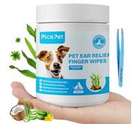 PICE PET Seaweed Ear Cleaner Wipes for Dogs & Cats - Gentle Finger Wipes for Cleaning Earwax, Debris - Soothe Itching & Inflammation - Unscented, Hypoallergenic & Deodorizing - 60 Count