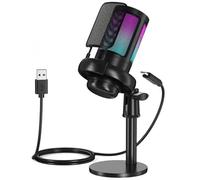 Piceioep Advanced USB Microphone with Colorful Lighting Effects for Laptop Gaming Live Shows Background Reduction Canceling USB Mic