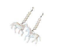 Piceioep Beautiful Imitation Pearls Beaded Necklace/Earrings Adorned with Horse Pendant Jewelry Accessories Fashion Faux Stone Necklace Set