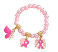 Piceioep Breast Cancers Awareness Beaded with Ribbon Wheat Charm Alloy Wrist Accessory for Women Gift Ribbon for Women