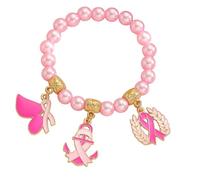 Piceioep Breast Cancers Awareness Beaded with Ribbon Wheat Charm Alloy Wrist Accessory for Women Gift Ribbon for Women