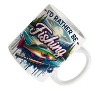 Piceioep Ceramic Drinking Cup 350ml with Fun Fishing Pattern Fisherman Coffee Mug Birthday Retirement Dad Grandpa Family Dishwasher Safe Cup
