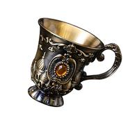 Piceioep Medieval Metal Embossing Shot Glasses Engraving Gemstones Wine Drinking Cup Chalices Goblet with Handle for Gatherings Antique Metal Wine Cup