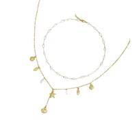 Piceioep Stackable Shell Pearls Necklace With Sea Star Charm 14K Gold Plated Dainty Layering Beach Jewelry For Women Layering Shell Necklace