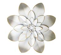 Picfarce White Metal Flower Wall Art Decor, 9.5“ Rustic Modern Floral Sculpture, Distressed Hanging Home Decoration Accent Artworks for Indoor Bedroom Living Room Office Outdoor Garden Patio
