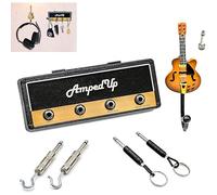 Pick-A-Palooza: Wall Mounted Guitar Amplifier Style Key Hanger and Key Chain Holder, Speaker Style with Acoustic Guitar Coat Hook and 4 Amp Plugs Gift for Musicians