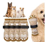 PICK FOR LIFE 2 Pairs Anti Slip Dog Socks with Grips for Injured Paws Durable Dog Socks Paws Stop Licking Scratching, Dog Paw Protectors for Senior Dogs Indoor Hardwood Floor Walking (Brown,M)
