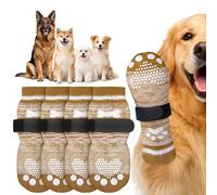 PICK FOR LIFE 2 Pairs Anti Slip Dog Socks with Grips for Injured Paws Durable Dog Socks Paws Stop Licking Scratching, Dog Paw Protectors for Senior Dogs Indoor Hardwood Floor Walking (Brown,L)