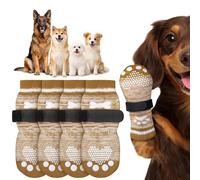 PICK FOR LIFE 2 Pairs Anti Slip Dog Socks with Grips for Injured Paws Durable Dog Socks Paws Stop Licking Scratching, Dog Paw Protectors for Senior Dogs Indoor Hardwood Floor Walking (Brown,XS)