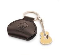 Pick Geek Black Leather Pick Holder with Miniature Martin Keyring | 100% Handmade Real Leather | Includes 3 FREE Guitar picks | Made with Jewellers Metal