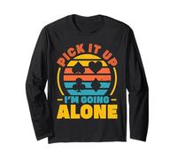 Pick It Up I'm Going Alone Funny Euchre Player Retro Long Sleeve T-Shirt