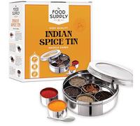 Pick N Save Spice Box Masala Dabba with 7 Compartments made out of Highest food grade stainless with FREE Serving spoon (Transparent Lid, 20cm)