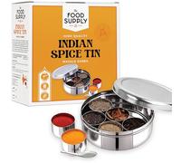 Pick N Save Spice Box Masala Dabba with 7 Compartments made out of Highest food grade stainless with FREE Serving spoon (Stainless Steel Lid, 22cm)