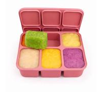 Pick Plate Silicone Freezer Trays with Lid, 6 Compartments, 15x12x4cm, BPA Free, Stackable, for Ice Cubes, Sauce Portions, Stock or Broth Portions (Pink)