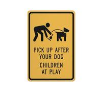 Pick Up After Your Dog Children At Play Sign 12 X 8 Inches Reflective Aluminum Metal Warning Signage With Symbol For Indoor Outdoor Use