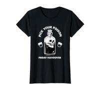 Pick Your Poison Alcohol Bottle Skull Beer Lover Drinking Value Graphic T-Shirt, Women, Black, M