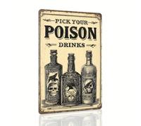 Pick Your Poison Drinks Halloween Potion Bottles Retro Metal Tin Sign Wall Art Decor for Bar Kitchen Home Halloween Decor Indoor 8x12 Inch