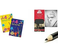Pick2Basket New Combo A4 Sketch Pad White 60 Paper Sheets Drawing & 12 Charcoal Drawing Pencils Sketch