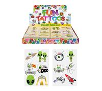 Pick2Drop Mini Space 4cm Alien Temporary Tattoos Kids Party Bag Filler 6 Pcs/Card 48 Sheets