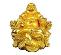 PICKARTME Brass Feng Shui Laughing Buddha Figurine | Happiness and Money Wealth Sitting Idol Decor for Pooja Ghar, Office & Home Temple (Gold)