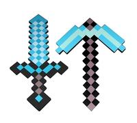 Pickaxe and Sword Toys, Foam Sword for Game Role-Play, Diamond Sword Foam Weapon Toy Gifts for Birthdays Children's Day Halloween for Video Game Fans(2 Pack) (Blue)