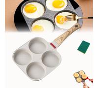 Pickelect Non-Stick Egg Frying Pan, Pickelect Egg Frying Pan, 4 Holes Skillet with Handle, Multifunctional, Scraper & Oil Brush, for Gas Induction Cooktops(White)