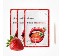 pick'em flavoured toothpicks Sassy Strawberry [TRIPLE PACK] - 60x flavoured toothpicks - the lifestyle alternative to chewing gum (juicy exotic flavour) - toothpicks with flavour - toothpicks wooden