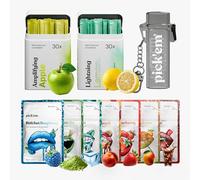 pick'em Vitamin Flavoured Toothpicks Gift Set, 200 Pack + Carry Case | Vitamin-enriched wooden toothpicks in 10 flavours, sugar free & vegan. Lemon, apple & more with a carry case