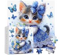 PICKFORU Cat 1000 Piece Puzzle for Adults, Cute Kitten Jigsaw Puzzles, Difficult Impossible Blue Diamond Puzzle