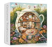 PICKFORU Funny Gnome Puzzles for Adults 1000 Pieces, Flower Garden Nature Plant Butterfly Bird Themed, Tea Cup Flower Art Challenge Jigsaw Puzzle
