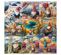 PICKFORU Gnome Journey Jigsaw Puzzles 1000 Pieces, Embroidery Dwarfs Tourism Puzzles for Adults, Quilting Patches National Parks Puzzle