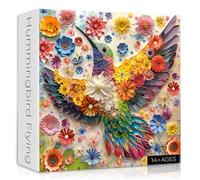 PICKFORU Hummingbird Puzzles for Adults 1000 Pieces, Flower Animal Bird Puzzle Quilling Paper Cut Art, Nature Garden Challenge Jigsaw Puzzle