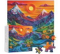 PICKFORU Impossible Puzzles for Adults 1000 Pieces, Quilling Paper Cut Art Jigsaw Puzzles, Nature Mountain Sunset Puzzle, Colorful Landscape Puzzle as Wall Decor