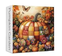 PICKFORU Pumpkin Garden Puzzles for Adults 1000 Pieces, Autumn Fabric Art Patchwork Quilt Jigsaw Puzzles, Vintage Fall Puzzle as Home Decor