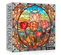 PICKFORU Stained Glass Flower Puzzles for Adults 1000 Pieces, Vintage Art Puzzles Floral, Impossible Hard Challenging Puzzles for Adults, Colorful Stained Glass Jigsaw Puzzle
