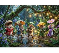 PICKFORU Tiny Adventurers in the Rain Jigsaw Puzzle 1000 Pieces for Adults, Cute Mouse Forest Puzzle, Floral Animal Scene for Home Decor