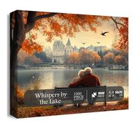 PICKFORU Whispers by The Lake Jigsaw Puzzles 1000 Pieces, Vintage Autumn Romantic Grandparents Love Puzzles for Adults, Retro Theme as Home Decor