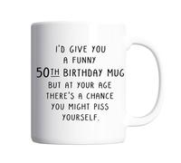 Pickhut 50th Birthday Gifts for Men, I’d Give You a Funny 50th Birthday Mug... Joke Sarcastic Gift - Novelty 50 Year Old Birthday Present for Him Her, Dad, Mum, Friend - 11oz Ceramic
