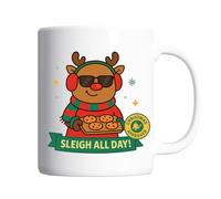 Pickhut Christmas Reindeer Mug - “Sleigh All Day” Funny Coffee Cup - Cool Christmas Rudolph Gift, Secret Santa, Stocking Filler, Novelty Festive Hot Chocolate & Tea Mug for Adults and Kids
