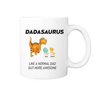 Pickhut Dadasaurus Dad Gift | Personalised Mug | Gifts for dads | Fathers Day | Fathers Birthday | Dinosaur Mug | Best Dad Mug (2 Dino Kids)