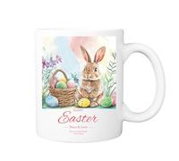 Pickhut Easter Mug Easter Egg Bunny Coffee Mug Colourful Rabbit Picnic Ceramic Drinking Mugs for Easter Spring Party Supplies Table Centrepieces, 11oz